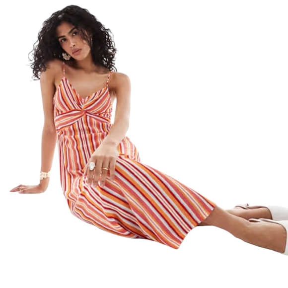 MNG Mango Vibrant Striped Twist Front Flowy Maxi Dress Size 8 NWT - Picture 1 of 10